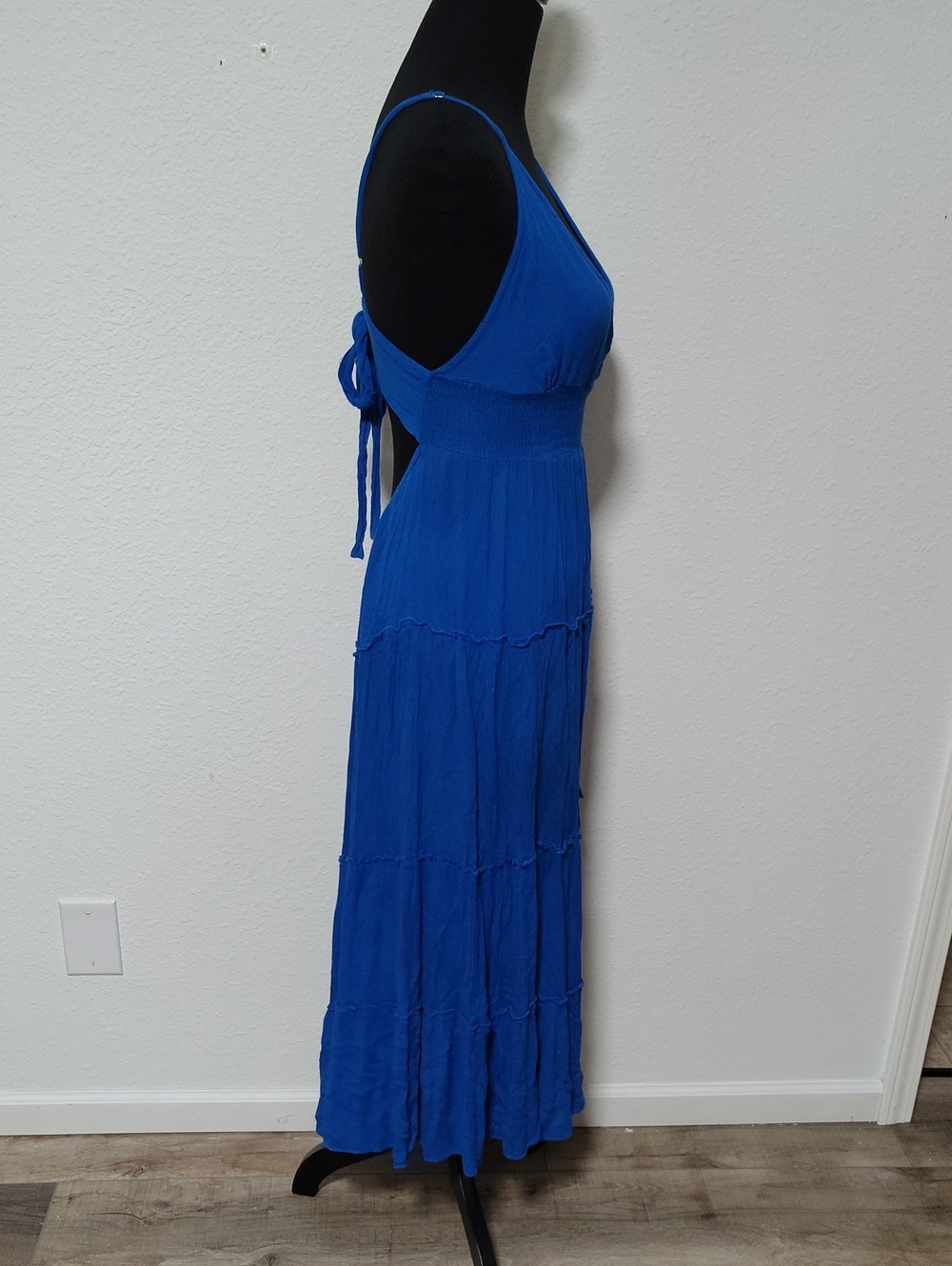 Boho Me Halter Babydoll Tiered Maxi Dress Size M Beachy Bohemian Cobalt Blue - Picture 7 of 15